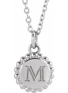 14K White Gold Engravable Beaded Disc Charm/Pendant