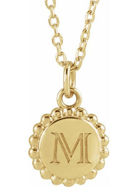 14K White Gold Engravable Beaded Disc Charm/Pendant
