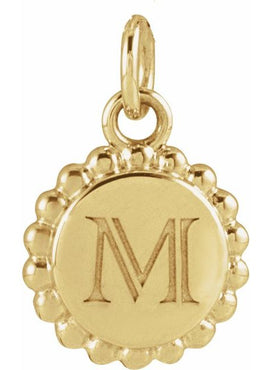 14K White Gold Engravable Beaded Disc Charm/Pendant