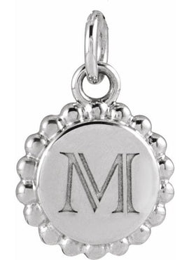 14K White Gold Engravable Beaded Disc Charm/Pendant
