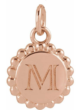 14K White Gold Engravable Beaded Disc Charm/Pendant