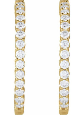 14K Yellow Gold 1 CTW Lab-Grown Diamond Inside-Outside Hinged 19.3 mm Hoop Earrings