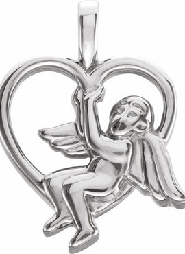 14K White Gold 18.5x14.5 mm Angel Heart Pendant