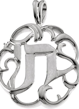 Sterling Silver 27x22 mm Chai Pendant