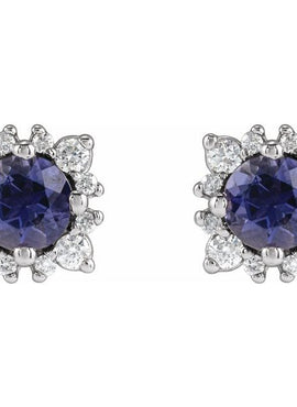 Sterling Silver 4 mm Natural Iolite & 1/6 CTW Natural Diamond Halo-Style Earrings