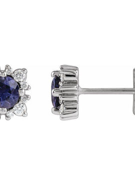 Sterling Silver 4 mm Natural Iolite & 1/6 CTW Natural Diamond Halo-Style Earrings