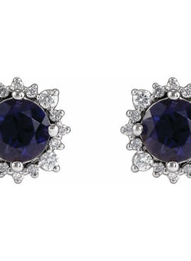 Sterling Silver 4 mm Natural Iolite & 1/6 CTW Natural Diamond Halo-Style Earrings