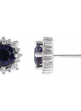 Sterling Silver 4 mm Natural Iolite & 1/6 CTW Natural Diamond Halo-Style Earrings