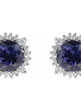 Sterling Silver 4 mm Natural Iolite & 1/6 CTW Natural Diamond Halo-Style Earrings