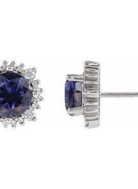 Sterling Silver 4 mm Natural Iolite & 1/6 CTW Natural Diamond Halo-Style Earrings