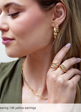14K Yellow Gold Chain Link Hinged 19.6 mm Hoop Earrings