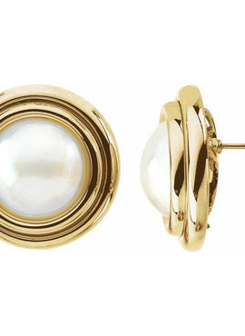 14K Yellow Gold Cultured White Mabé Pearl Earrings