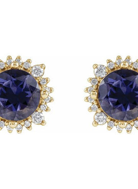 Sterling Silver 4 mm Natural Iolite & 1/6 CTW Natural Diamond Halo-Style Earrings