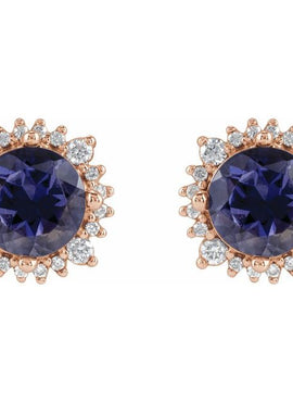 Sterling Silver 4 mm Natural Iolite & 1/6 CTW Natural Diamond Halo-Style Earrings