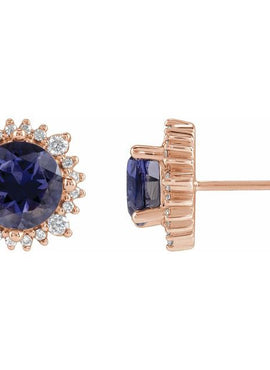Sterling Silver 4 mm Natural Iolite & 1/6 CTW Natural Diamond Halo-Style Earrings