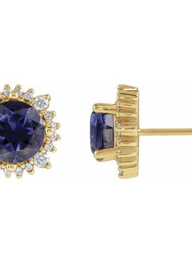 Sterling Silver 4 mm Natural Iolite & 1/6 CTW Natural Diamond Halo-Style Earrings