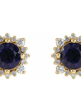 Sterling Silver 4 mm Natural Iolite & 1/6 CTW Natural Diamond Halo-Style Earrings