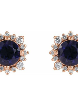 Sterling Silver 4 mm Natural Iolite & 1/6 CTW Natural Diamond Halo-Style Earrings