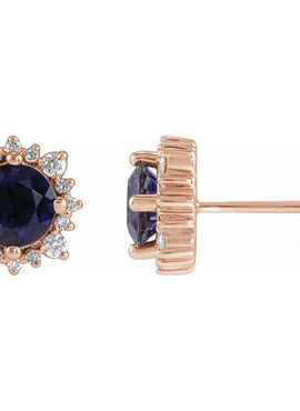 Sterling Silver 4 mm Natural Iolite & 1/6 CTW Natural Diamond Halo-Style Earrings