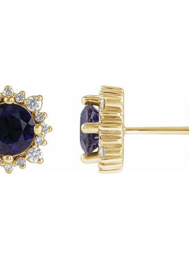 Sterling Silver 4 mm Natural Iolite & 1/6 CTW Natural Diamond Halo-Style Earrings