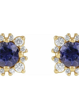 Sterling Silver 4 mm Natural Iolite & 1/6 CTW Natural Diamond Halo-Style Earrings