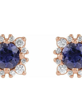 Sterling Silver 4 mm Natural Iolite & 1/6 CTW Natural Diamond Halo-Style Earrings