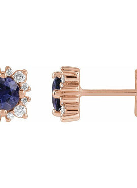 Sterling Silver 4 mm Natural Iolite & 1/6 CTW Natural Diamond Halo-Style Earrings