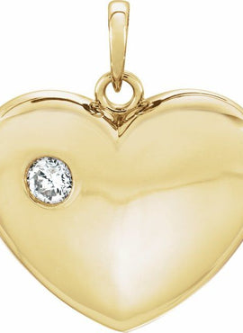 14K Yellow Gold 1/10 CT Natural Diamond Engravable Heart Pendant