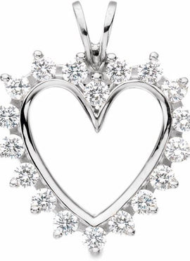 14K White Gold 9/10 CTW Natural Diamond Heart Pendant