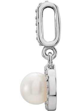 14K Yellow Gold Cultured White Freshwater Pearl & .06 CTW Natural Diamond Pendant