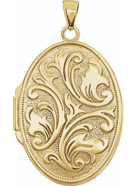 14K Yellow Gold Embossed Oval Locket