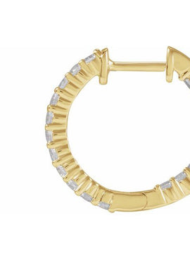 14K Yellow Gold 1 CTW Lab-Grown Diamond Inside-Outside Hinged 19.3 mm Hoop Earrings