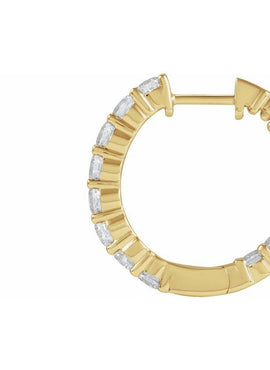 14K Yellow Gold 1 CTW Lab-Grown Diamond Inside-Outside Hinged 19.3 mm Hoop Earrings