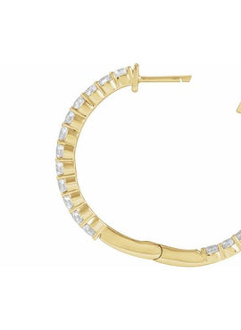 14K Yellow Gold 1 CTW Lab-Grown Diamond Inside-Outside Hinged 19.3 mm Hoop Earrings