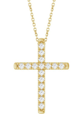 14K White Gold 1/2 CTW Natural Diamond French-Set Cross Pendant