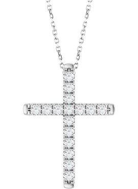 14K White Gold 1/2 CTW Natural Diamond French-Set Cross Pendant