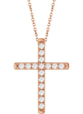 14K White Gold 1/2 CTW Natural Diamond French-Set Cross Pendant