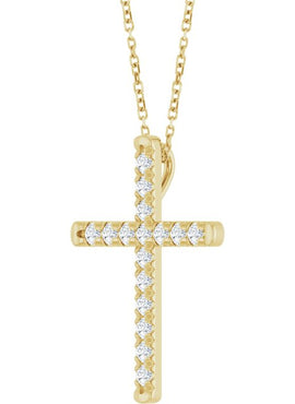 14K White Gold 1/2 CTW Natural Diamond French-Set Cross Pendant
