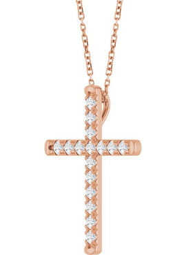 14K White Gold 1/2 CTW Natural Diamond French-Set Cross Pendant
