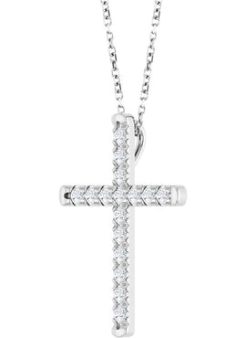 14K White Gold 1/2 CTW Natural Diamond French-Set Cross Pendant