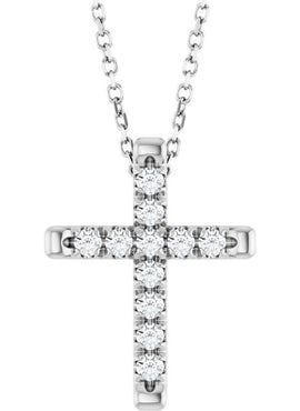 14K White Gold 1/2 CTW Natural Diamond French-Set Cross Pendant