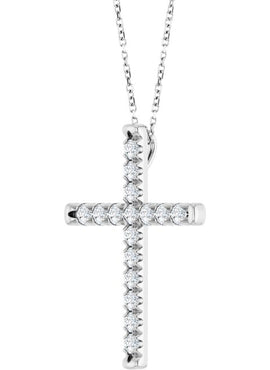 14K White Gold 1/2 CTW Natural Diamond French-Set Cross Pendant