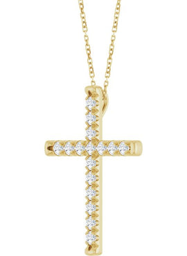 14K White Gold 1/2 CTW Natural Diamond French-Set Cross Pendant