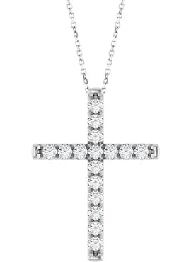 14K White Gold 1/2 CTW Natural Diamond French-Set Cross Pendant