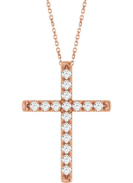 14K White Gold 1/2 CTW Natural Diamond French-Set Cross Pendant