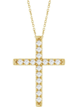 14K White Gold 1/2 CTW Natural Diamond French-Set Cross Pendant
