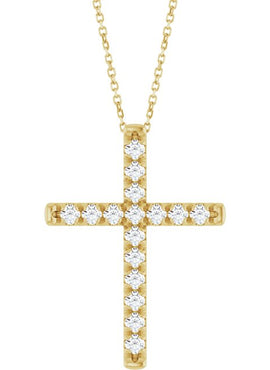 14K White Gold 1/2 CTW Natural Diamond French-Set Cross Pendant