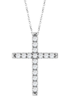 14K White Gold 1/2 CTW Natural Diamond French-Set Cross Pendant