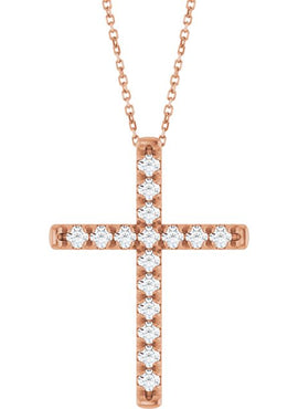 14K White Gold 1/2 CTW Natural Diamond French-Set Cross Pendant