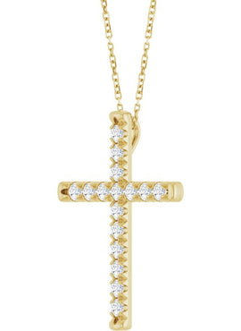 14K White Gold 1/2 CTW Natural Diamond French-Set Cross Pendant